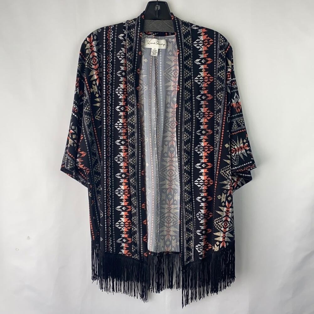 French Laundry Women's NWT Black Pink & White Open Front Kimono Cardigan Small